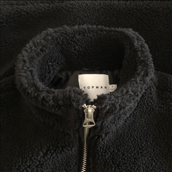 Top Man Black Teddy Fleece Jacket - Picture 6 of 14
